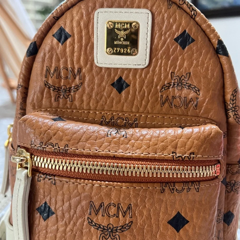 MCM Cognac and Ivory Backpack